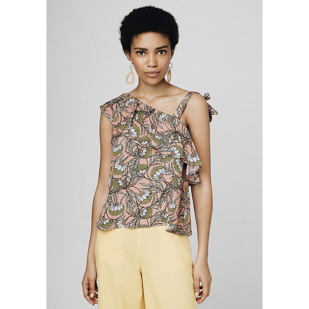 Top asimétrico satén flores