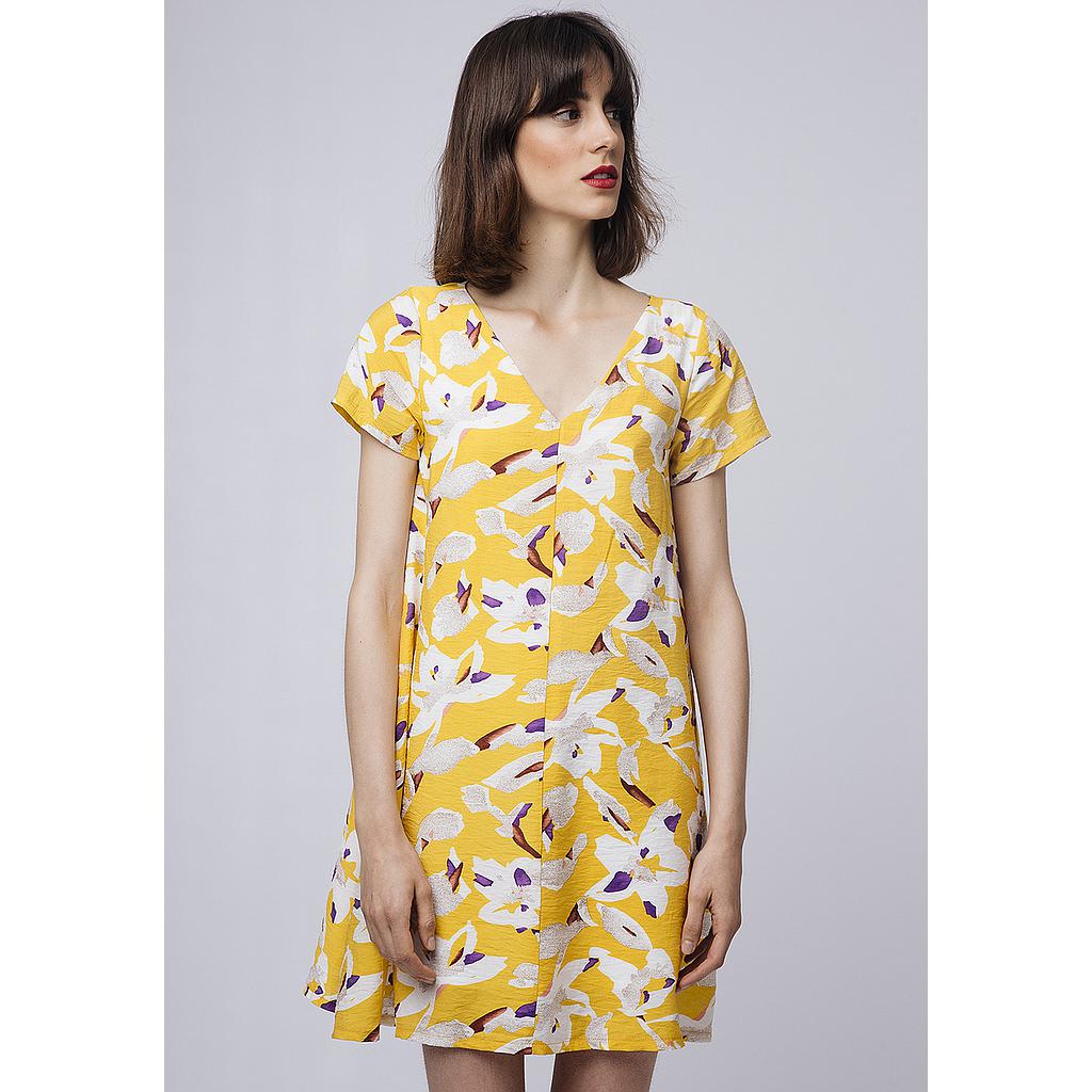 Vestido amarillo flores blancas